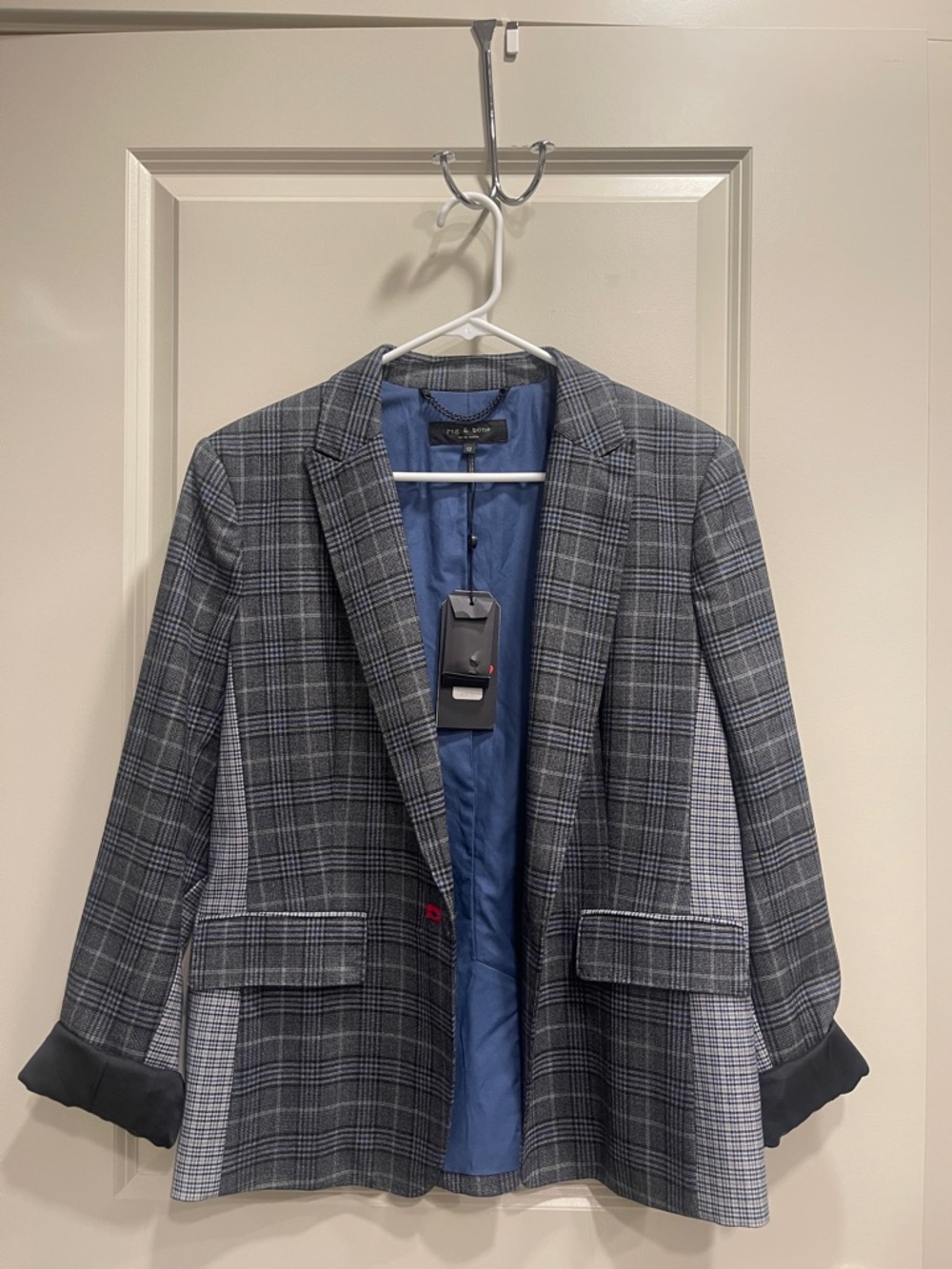 rag & bone Grey Plaid Blazer with Blue Lining